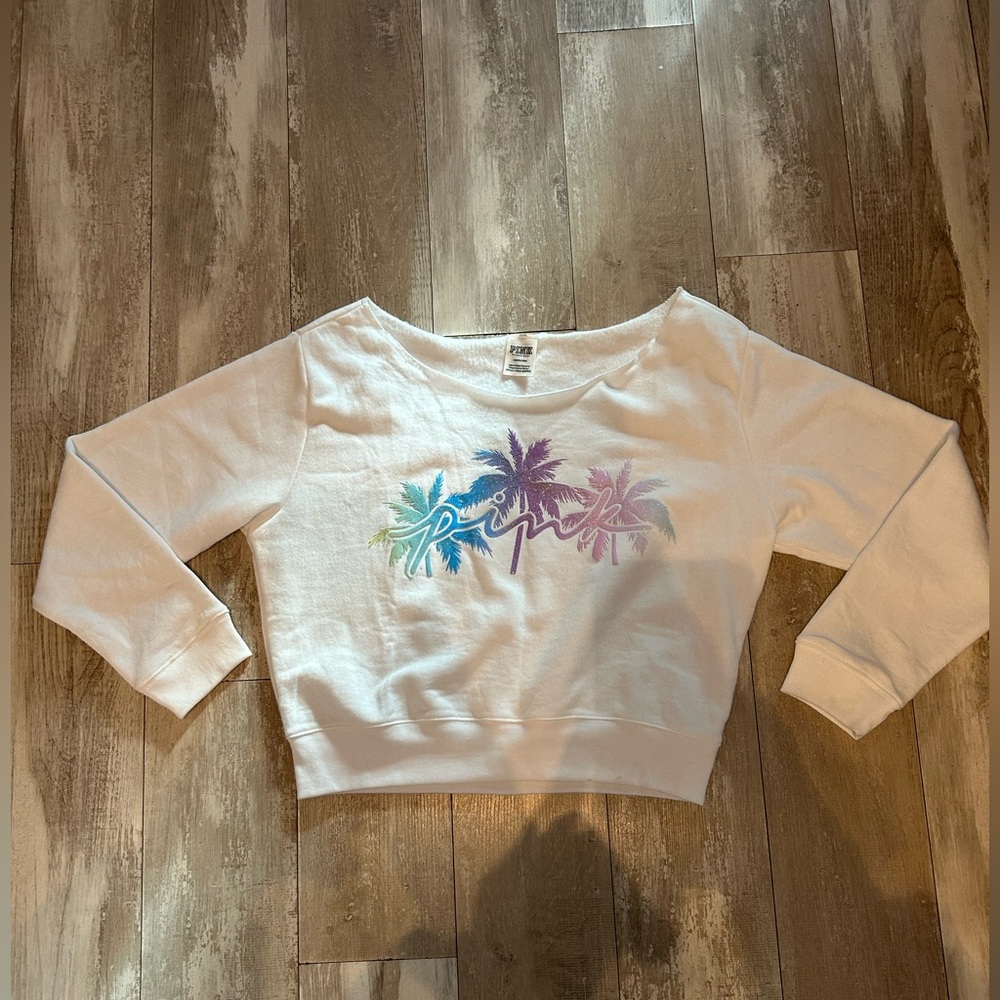 Vs pink rhtf size large shine tropical 🏝️ off the shoulder sweatshirt